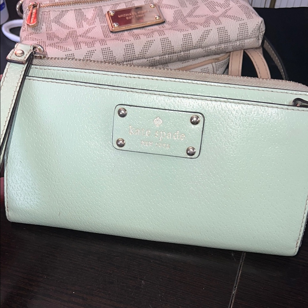 Kate Spade Green Wristlet with Silver Accents